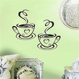 Double Coffee Cups Wall Stickers On The Kitchen Vinyl Art Wall Decals Adhesive WallPapper Room Decoration Home Decor