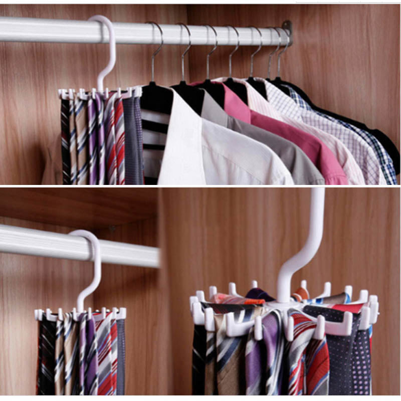 Neck Tie Holder Space Saving Multifunction 1 PC Plastic 20 Hooks 360 Degree Rotating Belt Rack Neck Tie Hanger