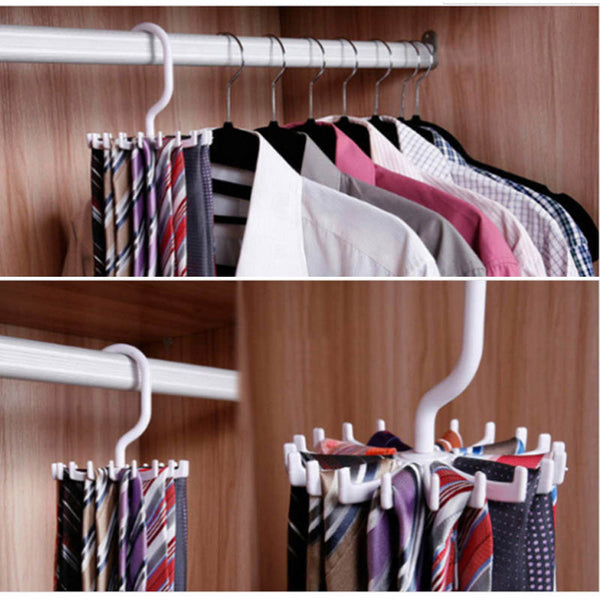 Neck Tie Holder Space Saving Multifunction 1 PC Plastic 20 Hooks 360 Degree Rotating Belt Rack Neck Tie Hanger