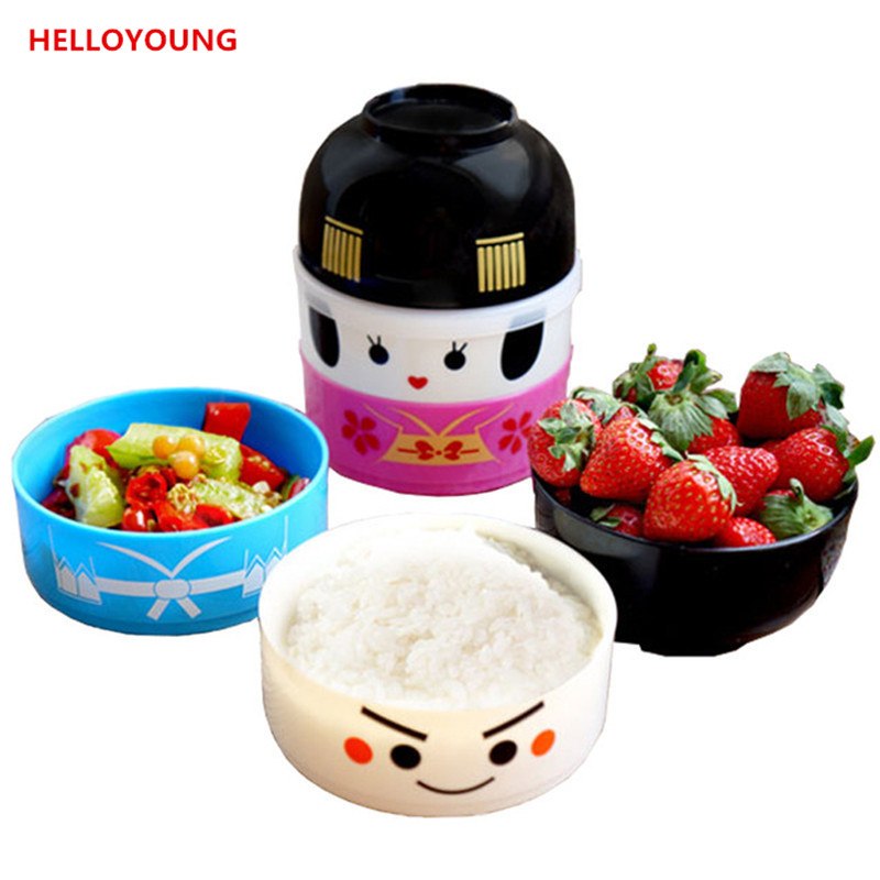 CJ010 Japanese-style cartoon bento box round festive plastic lunchbox Dinnerware Sets Meal Box microwaveable tableware suit Main image