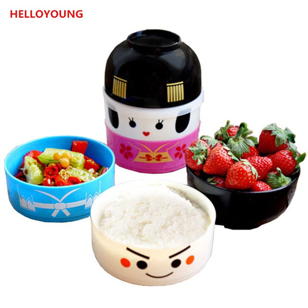 CJ010 Japanese-style cartoon bento box round festive plastic lunchbox Dinnerware Sets Meal Box microwaveable tableware suit