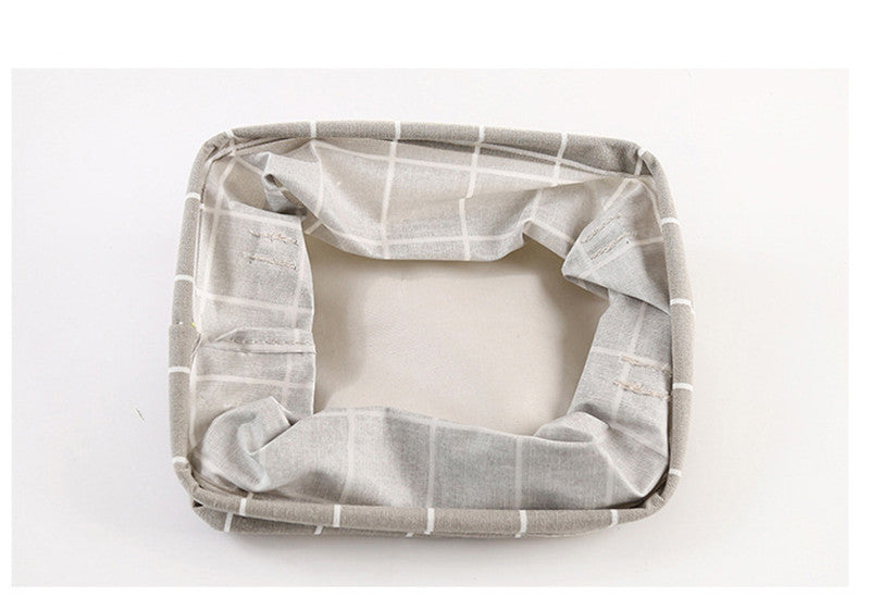 Grid Cotton Linen Office Desktop Storage Organizer Sundries Storage Box Cabinet Underwear Storage Basket Container