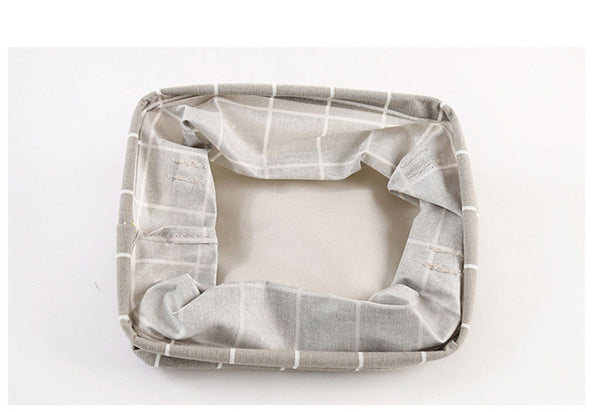 Grid Cotton Linen Office Desktop Storage Organizer Sundries Storage Box Cabinet Underwear Storage Basket Container