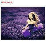 HELLOYOUNG Digital Painting Handpainted Oil Painting Lavender Girl by numbers oil paintings scroll paintings picture drawing