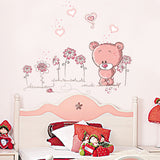 Cute pink cartoon animal love bear flower baby children bedroom room decor wall stickers kids nursery decal sticker girl gift