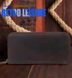 New Genuine leather wallet Cow leather crazy horse leather men long zipper wallet handbag Large-capacity classic wallet