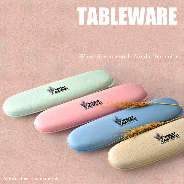 Portable Travel Cutlery Tableware Set Wheat Straw Dinnerware Sets Camping Picnic Kids School Gift Kitchen Tools