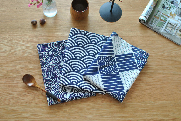 BZ800 table mats Tableware mats Pads Western Nordic napkin plaid fabrics linen table mat placemat Japanese style navy blue