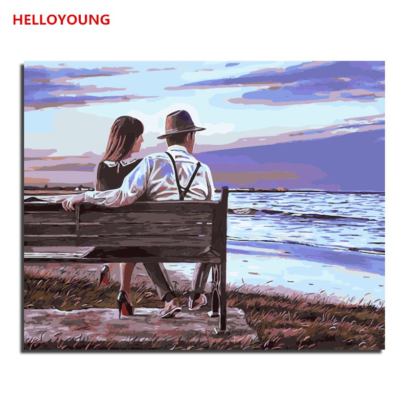 HELLOYOUNG Digital Painting DIY Handpainted Oil Painting Love First by numbers oil paintings chinese scroll paintings Home Decor