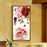 DIY 5D Diamonds Embroidery Peony Blossoming flowers and Fish Round Diamond Painting Cross Stitch Kits Diamond Mosaic