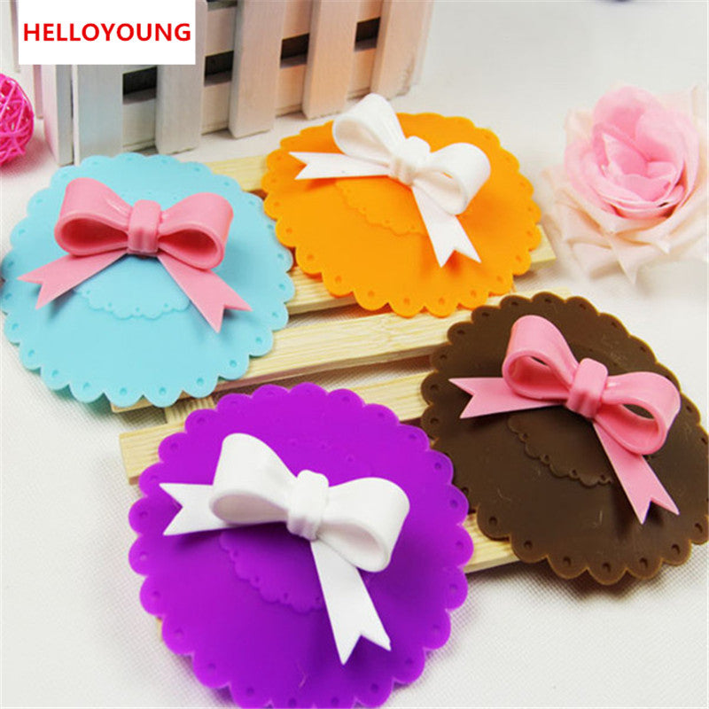 Cute 10.5cm Anti-dust Silicone Cup Cover Silicone Lovely Bowknot Cup Cover Coffee Suction Seal Lid Cap