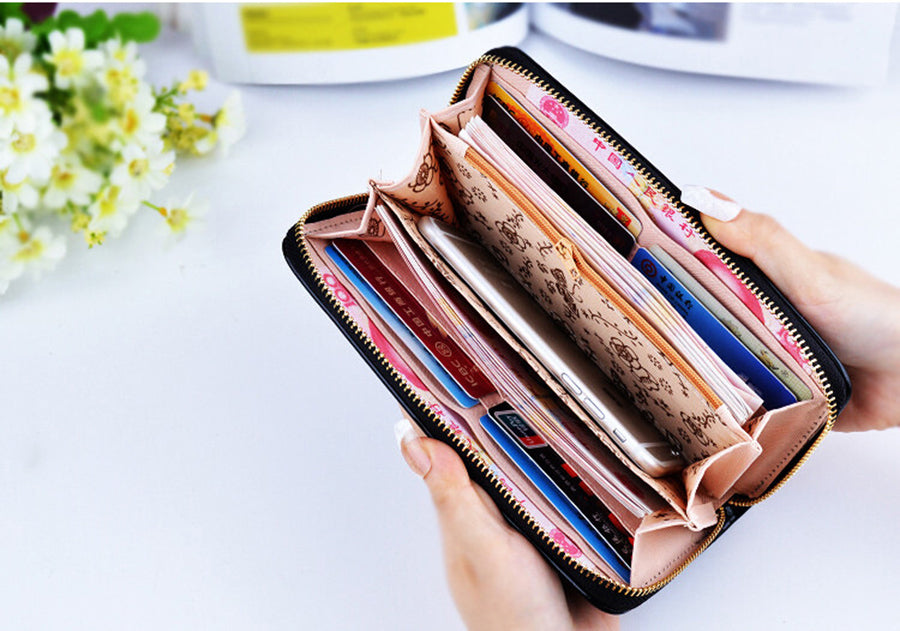 Women Wallets Leather Coin Purse Female Long Wallet Wristlet Zipper Card Holder Purse Female Fashion Clutch New Clamp For Money