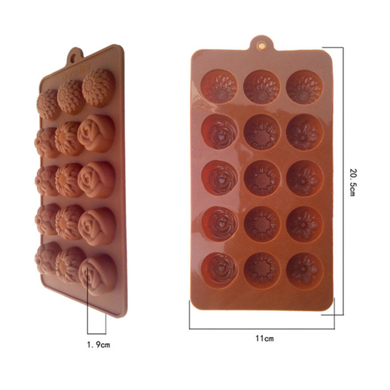 Pretty Tulips and Rose Shape For Chocolat Mold 15 Holes Modeling Grade Silicone Material ChocolateMold Cake Tools