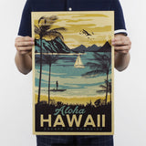 Aloha Hawaii Famous Tourist Landscape Painting Kraft Paper Bar Poster Vintage Decorative Painting Wall Sticker 51x34cm