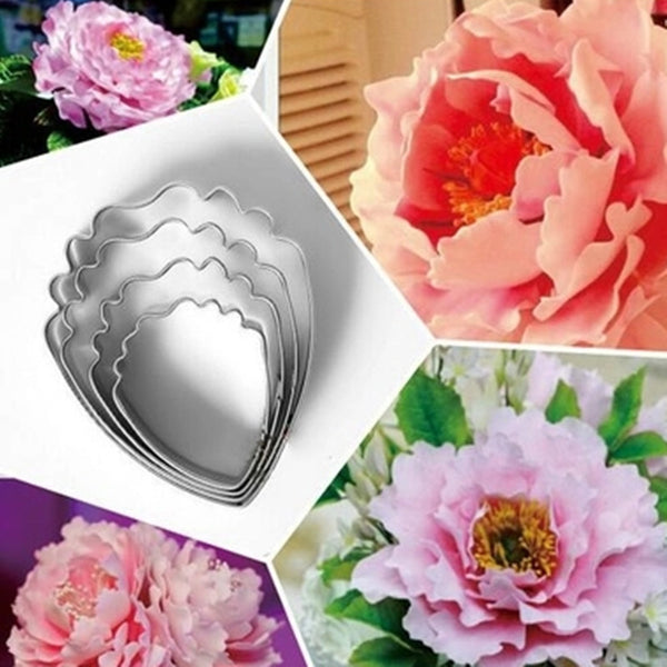 Heart Peony Flower 4 pcs/lot Cake Stainless Steel Fondant Sugarcraft Cookie Cutter Cake Decorating DIY Tools