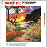 DIY 5D Partial Diamond Embroidery sunset Round Diamond Painting Cross Stitch Kits Diamond Mosaic Home Decoration