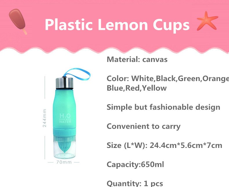 New Xmas Gift 650ml Water Bottle plastic Fruit infusion bottle Infuser Drink Outdoor Sports Juice lemon Portable Kettle