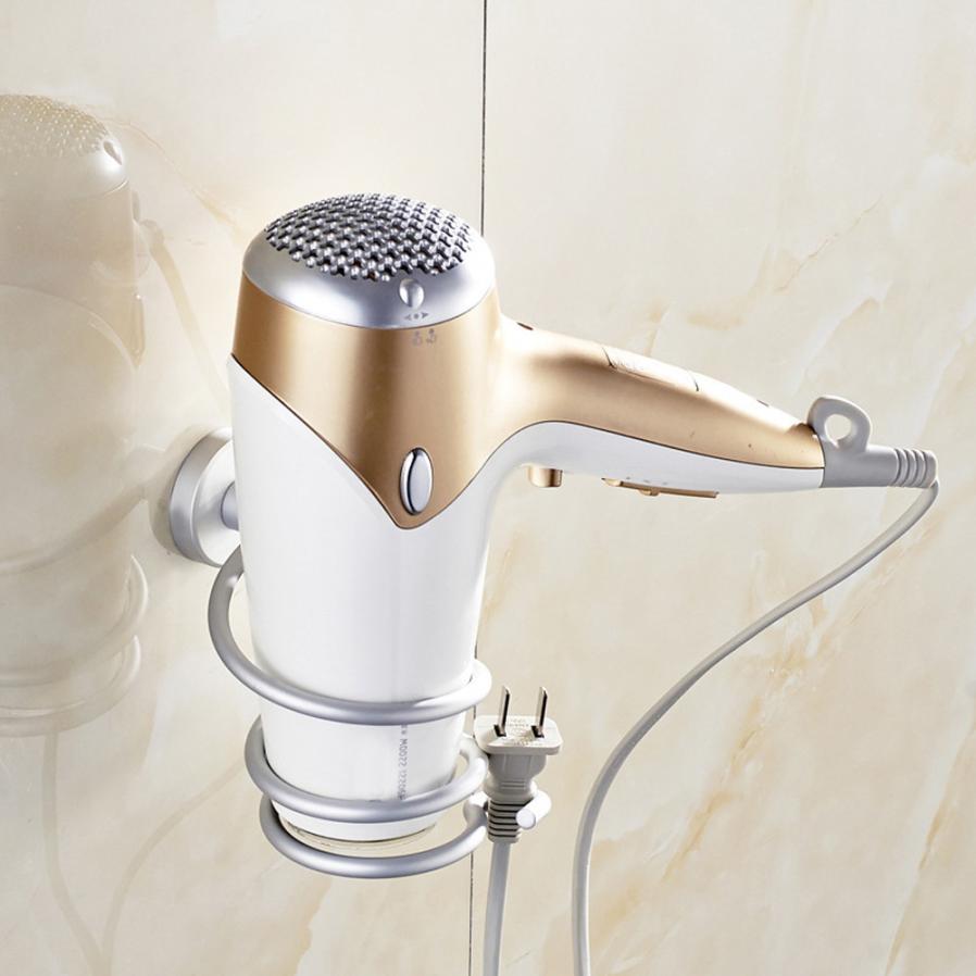 Bathroom Hair Dryer Holder Wall Mounted Rack Space Save Shelf Storage Organizer Aluminum Hairdryer Holder Multi-function hanger