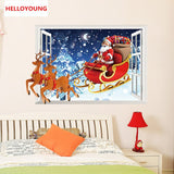 Creative personality Santa Claus 3D fake windows Wall Stickers Home Decorative Waterproof Wallpapers