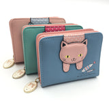 Women cute cat wallet small zipper girl wallet brand designed pu leather women coin purse female card holder wallet
