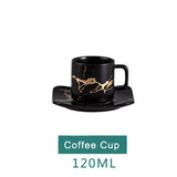 Ceramic Tea Cup And Saucer Set Creative Golden Design Porcelain Tea Cup Set Black Coffee Cup Set Drinkware