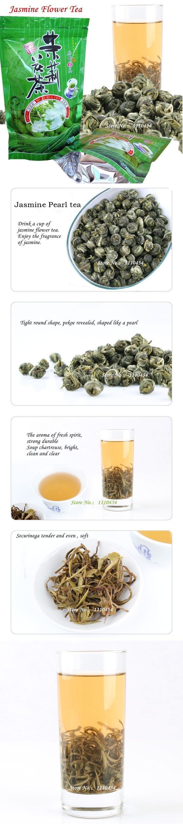 TemuTea 100g Organic Jasmine Flower Tea Jasmine Pearl Green Tea Chinese Fragrant Tea new tea