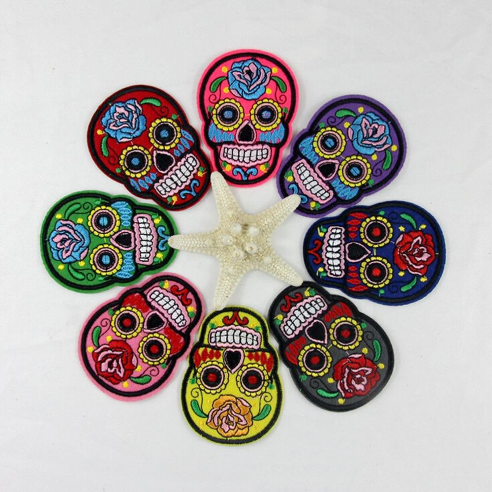 More Colors Flower Skull Skeleton Embroidery Iron On Patches Clothes Appliques Sew On Badge DIY Clothing Bag