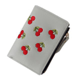 Fashion Women Short Wallet PU Leather Cherry Embroidery Coin Purse Card Holders Lady Girl Mini Money Bag BS88