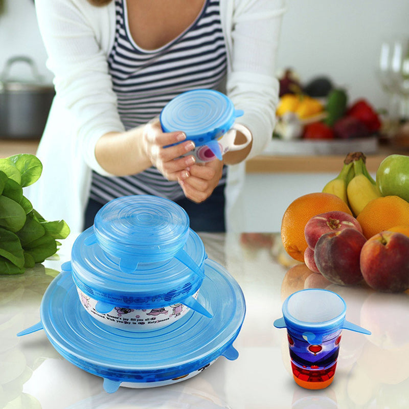 6pcs/set Silicone Lids Durable Reusable Food Save Cover Heat Resisting Fits All Sizes and Shapes of Containers Main image