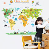 Cartoon world map PVC DIY Self Adhesive Vinyl Wall Stickers Bedroom Home Decor for Children Room Decoration Art Wall Decal Mural