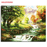 HELLOYOUNG Digital picture drawing  Painting Mountain creek by numbers oil paintings chinese scroll paintings Home Decor