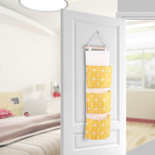 3 Pockets Cotton Linen Wall Hanging Storage Bags Door Pouch Bedroom Home Storage Pocket Home Decor Hanging Bag