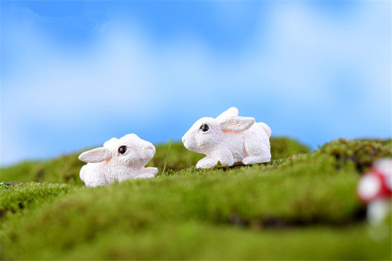 XBJ143 Mini 10pcs Cute little white rabbit decoration supplies moss micro landscape deco  Garden deco Creative handicrafts