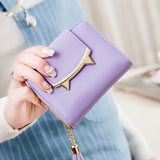 Korean Cute Cat Anime Leather Trifold Slim Mini Wallet Women Small Clutch Female Purse Coin Card Holder Dollar Bag Cuzdan
