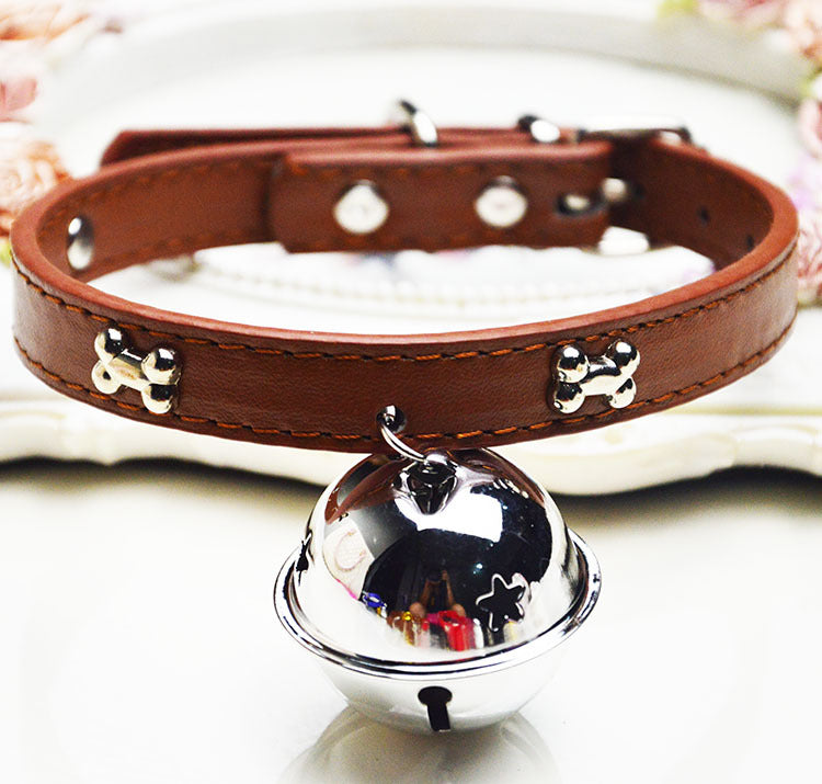 Puppy Dogs Collar Bell PU Leather Cat Supply Collars Pet Neck Strap Bone with big bell diameter 4cm pet dog cat accessories