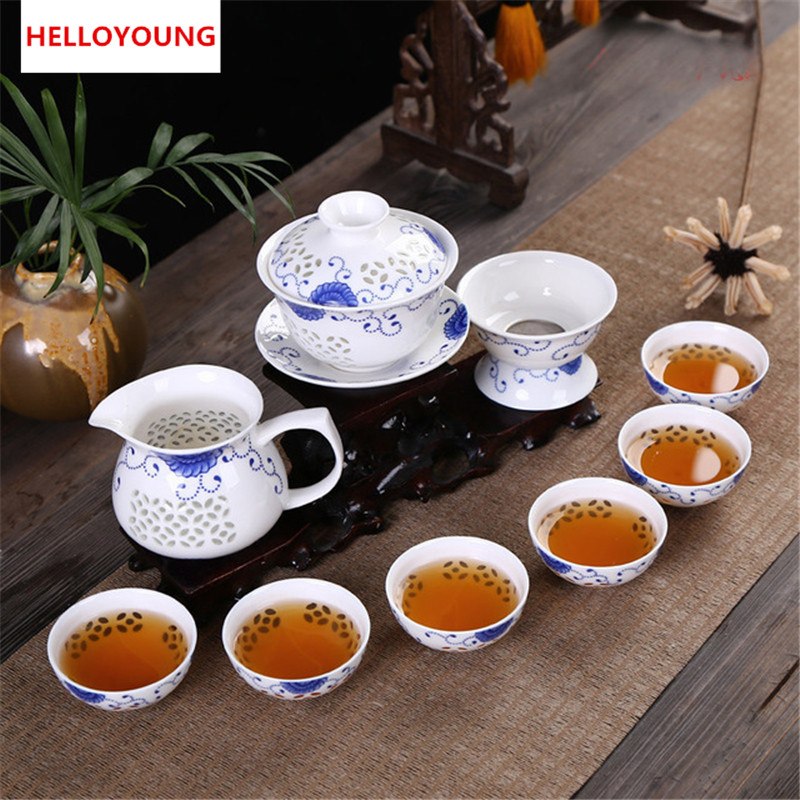 CJ261 Kung Fu 10 Pcs/Set Tea Set, Ceramic Tea cup, Blue and White TeaPot, Bone China, Tea Sea, Tea service Main image