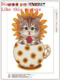 DIY 5D Partial Diamond Embroidery Chrysanthemum Cat Diamond Painting Cross Stitch Kits Diamond Mosaic Home Decoration