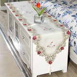 BZ369 Pastoral Table Runner Embroidered Flower Leaves Hollow Polyester Table Covers Dustproof Table Decor for Home Party Wedding