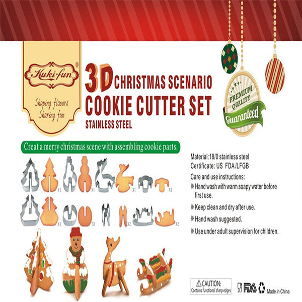 DIY 3D Stainless Steel CHRISTMAS Scenario Cookie Cutter Set,Baking mould,include Snowman, Christmas Tree, Deer And Sled