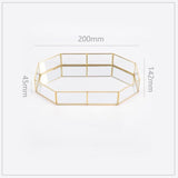 Retro Brass Storage Tray Golden Polygon Glass Makeup Organizer Tray Dessert Snack Plate Jewelry Display Stand Home Kitchen Decor