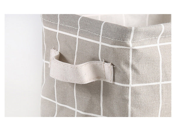 Grid Cotton Linen Office Desktop Storage Organizer Sundries Storage Box Cabinet Underwear Storage Basket Container