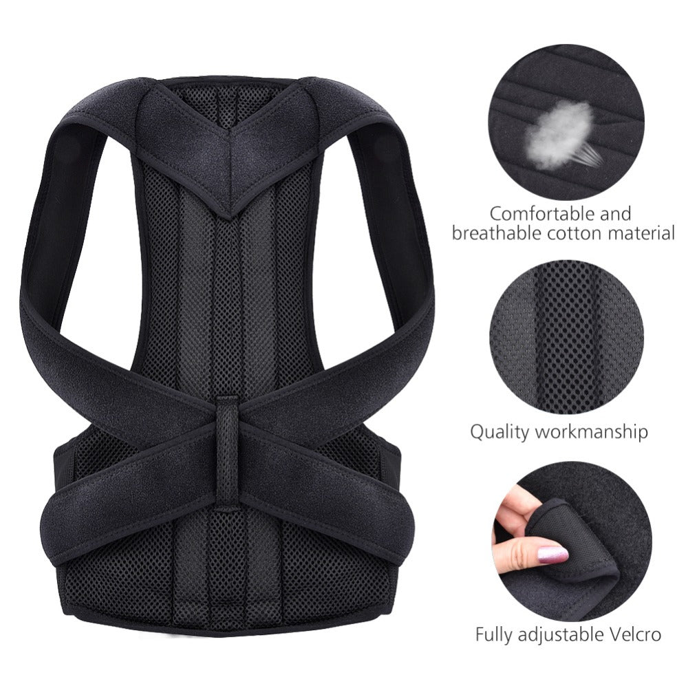 Adjustable Black Back Posture Corrector Shoulder Lumbar Spine Brace Support Belt Health Care for Men Women Unisex Secondary image