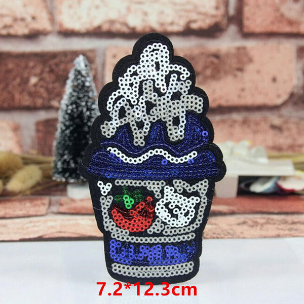 Cute Sequins Cartoon Fruit lip panda Patches embroidered patches for clothes wedding clothing DIY patchwork fabric