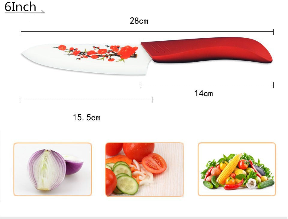 Hot  High Quality Red Flower Painted Zirconia Ceramic Kitchen fruit Knife Set Kit 3" 5" 6'' inch + Peeler+Cove