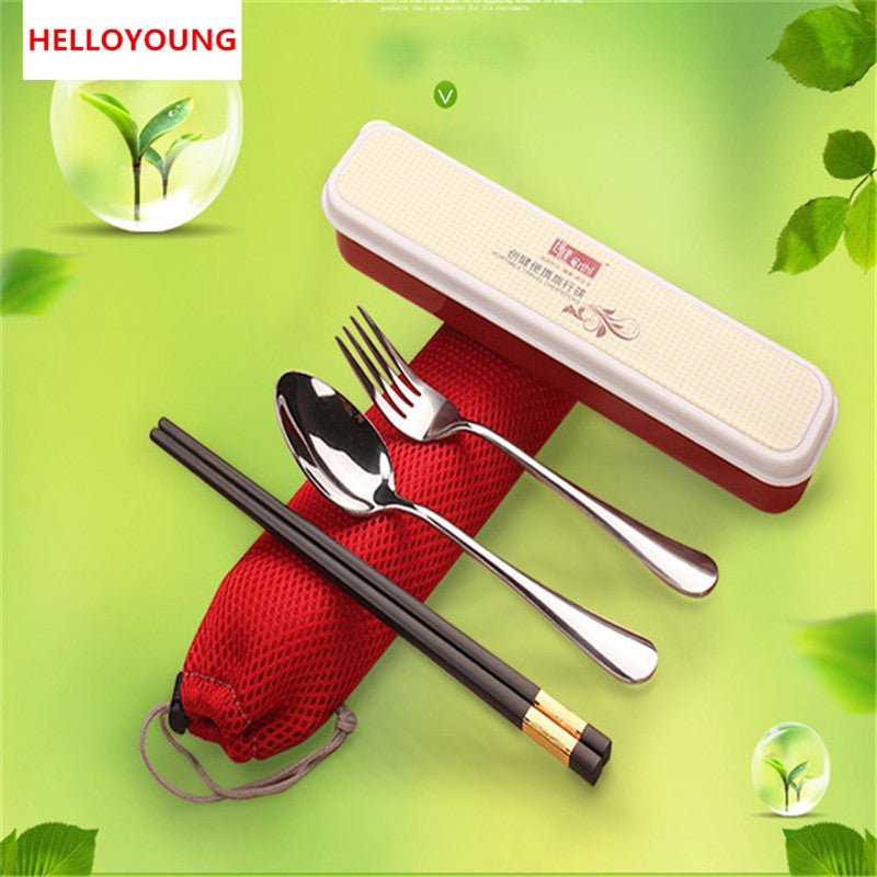 CJ029 Lunch Tableware Outdoor Portable Stainless Steel Tableware Three-piece Main image