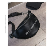 Zipper PU Leather Fanny Pack Women Shoulder Chest Bag Lady Belly Belt Bag Multifunctional Waterproof Waist Pack Black White