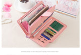 High-capacity candy-colored zipper wallet High quality Leather Handbag button Cross-shaped long section Wallets