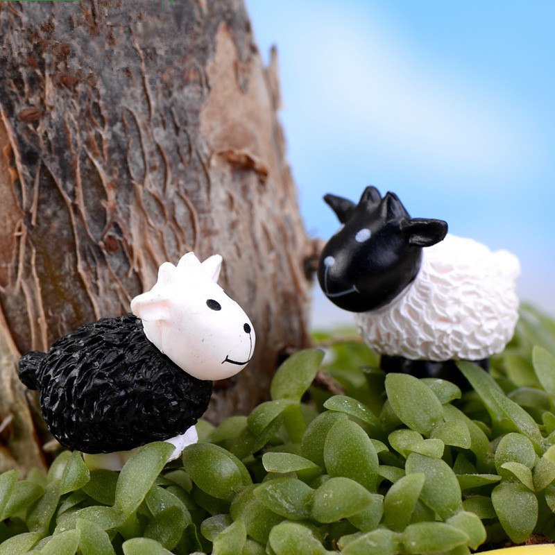 XBJ081 Mini 8pcs Black and white goat Bottle decoration supplies moss micro landscape deco  Garden deco Creative handicrafts