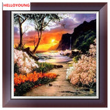 DIY 5D Partial Diamond Embroidery sunset Round Diamond Painting Cross Stitch Kits Diamond Mosaic Home Decoration