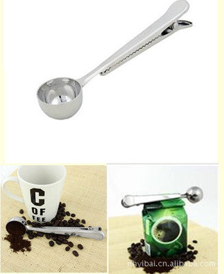 Hot Style Heathful Cooking Tool Stainless 1 Cup Ground Coffee Measuring Scoop Spoon with Bag Sealing Clip Good Helper